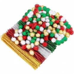 400 Pieces Glitter Chenille Stems Assorted Colors Christmas Pom Poms with Glitter Foil Crafts Xmas Pipe Cleaners Fluffy Balls...