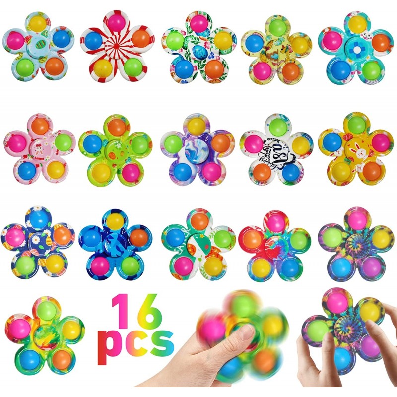 16 Pack Pop Fidget Spinners Easter Goodie Bag Stuffers Sensory Fidget Toys Bulk for Its Stress Relief Treasure Box Classroom ...