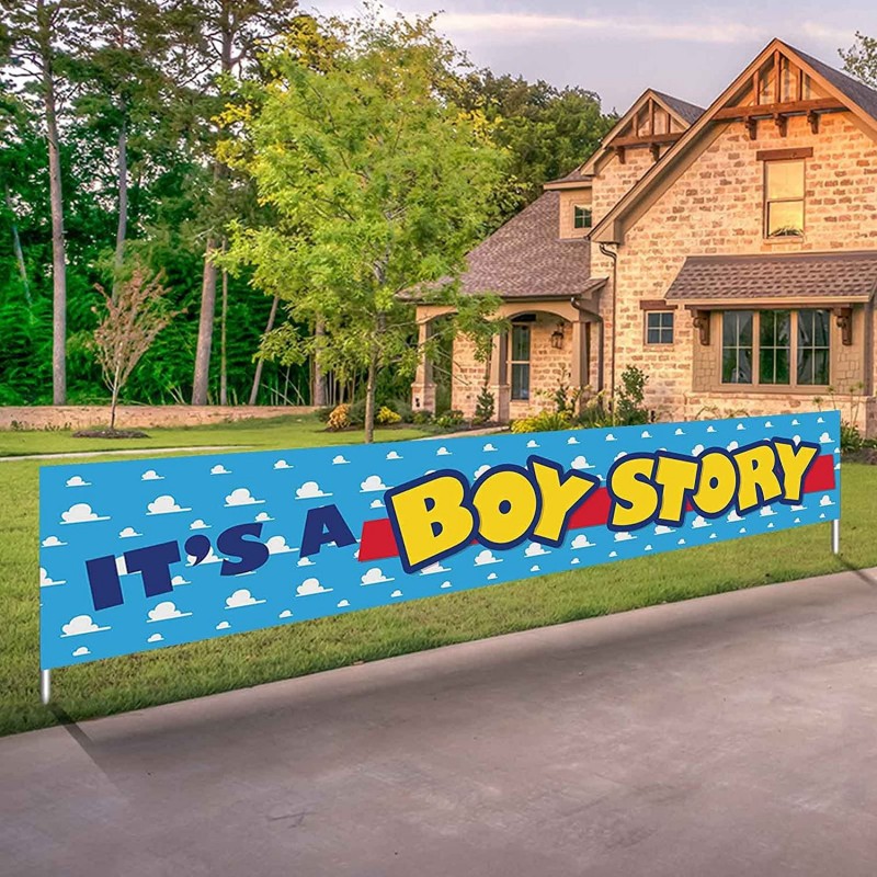 It's a Boy Story Yard Banner Outdoor & Indoor Garden Sign Hanging 118In x 20In Blue Sky White Clouds Photo Backdrops For Baby...