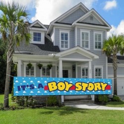 It's a Boy Story Yard Banner Outdoor & Indoor Garden Sign Hanging 118In x 20In Blue Sky White Clouds Photo Backdrops For Baby...