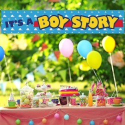 It's a Boy Story Yard Banner Outdoor & Indoor Garden Sign Hanging 118In x 20In Blue Sky White Clouds Photo Backdrops For Baby...