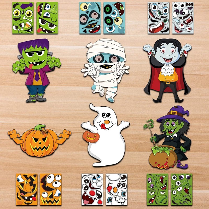 18 Pieces Halloween DIY Stickers Make Your Own Craft Kits for Kids Halloween Decorations (Zombie Mummy Vampire Ghost Pumpkin ...