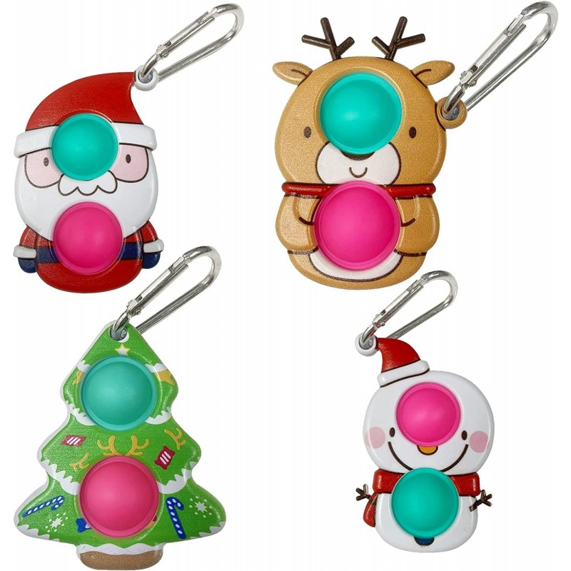 Simple Keychain Push it Pop Sensory Fidgets Toys 4 Pack for Stress Relief Dimplelereer Pop its Santa Claus/Christmas Tree/Sno...