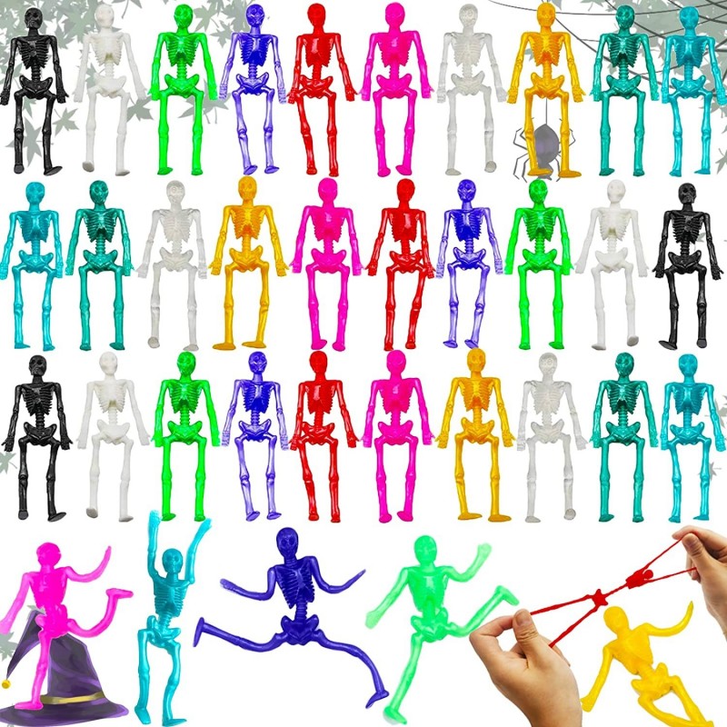 40Pcs Halloween Stretchy Skeleton Assorted Color Squishy Stretchy Toys Stretch Skeletons for Kids Halloween Party Favors Good...