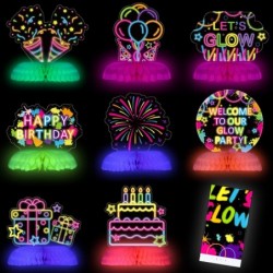 9 Pieces Glow Neon Party Birthday Honeycomb Centerpiece - Black Light Honeycomb Centerpiece Table Topper Neon Decorations and...