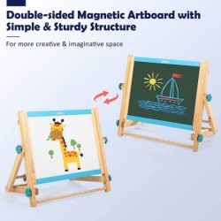 Tabletop Kid Easel with 1 Paper Roll Double-Sided Reversible Whiteboard & Chalkboard Easel with Magnetic Letters & Numbers Ch...