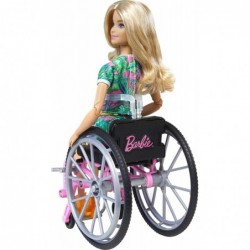 Fashionistas Doll 165 with Wheelchair & Long Blonde Hair Wearing Tropical Romper Orange Shoes & Lemon Fanny Pack Toy for Kids...