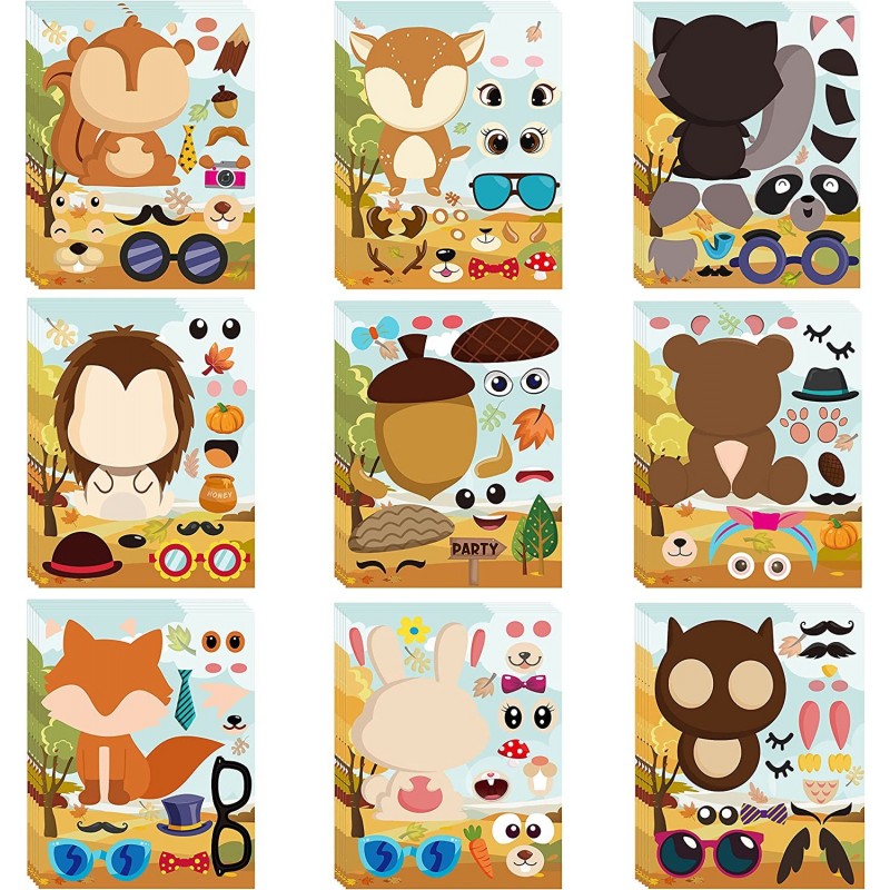 45pcs Woodland Animals Make a Face Sticker 9 Kinds DIY Your Own Forest Stickers Autumn Dress Up Art Craft Happy Fall Mixed an...