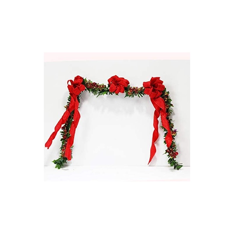 1:12 Scale Artisan Christmas Red Ribbon Fireplace Garland $75.08 Dollhouse Accessories