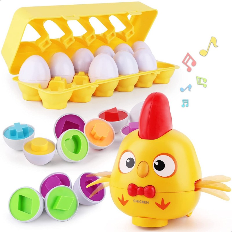 Baby Musical Chicken W/ Matching Egg Toys Boy Girl Educational Learning Color Shape Sorter Game Egg Interactive Montesorri Bi...