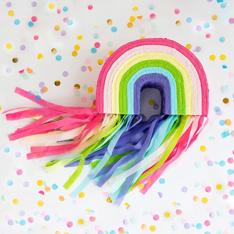 Rainbow Pinata with Colorful Rainbow Streamers for Rainbow Birthday Party Unicorn Party Cloud Nine Art Party Ice Cream Party ...