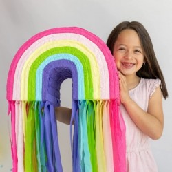 Rainbow Pinata with Colorful Rainbow Streamers for Rainbow Birthday Party Unicorn Party Cloud Nine Art Party Ice Cream Party ...