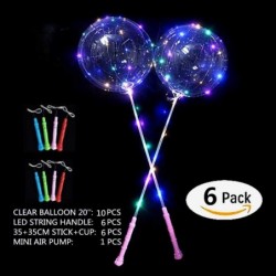 LED Light Up Bobo Balloons with Sticks 6 Packs Flashing Handles 20 Inches Transparent Bubble Balloons 70 cm Sticks Event Birt...