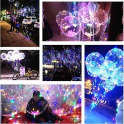 LED Light Up Bobo Balloons with Sticks 6 Packs Flashing Handles 20 Inches Transparent Bubble Balloons 70 cm Sticks Event Birt...