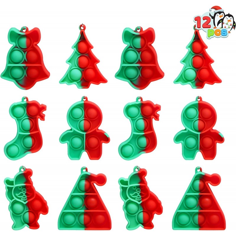 12 PCS Bubble Fidget Silicone Keychain Mini Push Squeeze Pop Christmas Party Favors Kids Toys Anxiety Stress Reliever Office ...