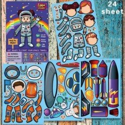 Make a Face Stickers Sheets 24 Sheets Make Your Own Astronaut UFO Rocket Mix & Match Space Themed Stickers DIY Stickers for K...