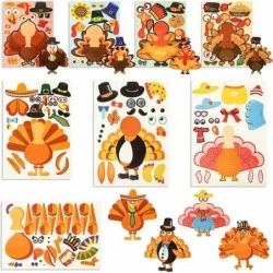 24 PCS DIY Turkey Stickers Make-A-Turkey Stickers Thanksgiving Turkey Craft Kids Thanksgiving Games Supplies for Fall Theme P...