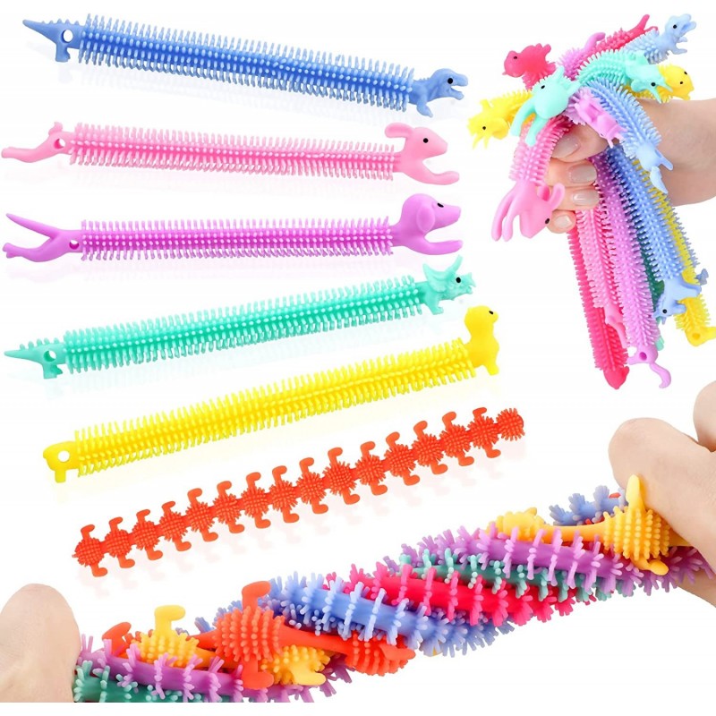 24 Pack Stretchy String Fidget Toys Colorful Long Noodle Stretch Toys Rubber Stretchy Worm Caterpillar Toy Stress Relief Anti...