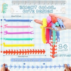 24 Pack Stretchy String Fidget Toys Colorful Long Noodle Stretch Toys Rubber Stretchy Worm Caterpillar Toy Stress Relief Anti...