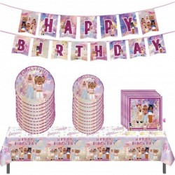 Pink Girl Robot Blocks Party Birthday Supplies Robot Girls Game Party Tableware with Happy Birthday Banner tablecloth Disposa...