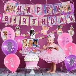 Pink Girl Robot Blocks Party Birthday Supplies Robot Girls Game Party Tableware with Happy Birthday Banner tablecloth Disposa...