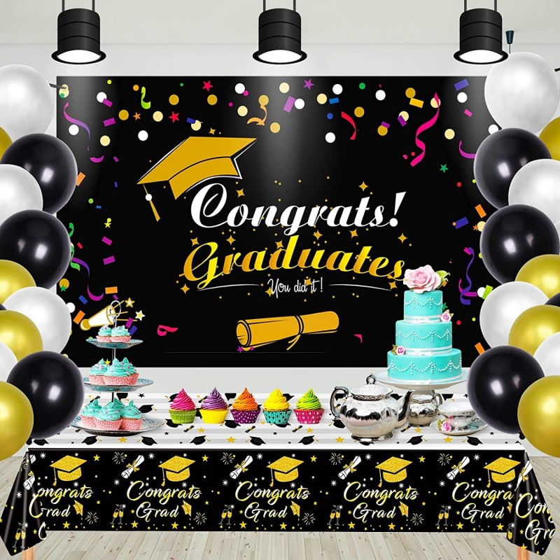 Graduation Party Decorations 2023 Black & Glod 42 PCS Large congrats Graduation themed Pthotography Background 2Pack Waterpro...