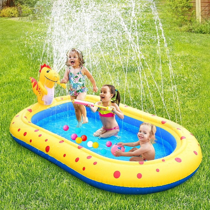 Inflatable Kiddie Pool Sprinkler Dinosaur Sprinkler Pool Fountain Water Toys Cute 3 in 1 Summer Splash Pad Kiddie Pool Portab...