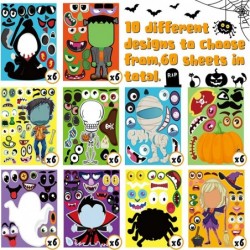 60Sheets Halloween Stickers Crafts for Kids-Make-A Pumpkin/Monster/Ghost/Reaper/Spider/Witch/Zombie/Skeleton/Mummy/Vampire Fa...