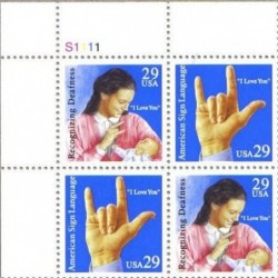 AMERICAN SIGN LANGUAGE ~ DEAFNESS 2784a Plate Block of 4 x 29 US Postage Stamps $13.56 Collectible Postage Stamps