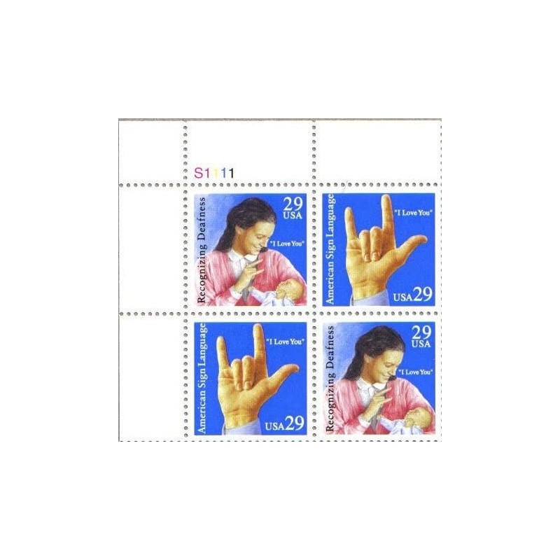 AMERICAN SIGN LANGUAGE ~ DEAFNESS 2784a Plate Block of 4 x 29 US Postage Stamps $13.56 Collectible Postage Stamps