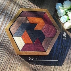 Hexagon Tangram Puzzle Wooden Puzzle for Children and Adults Challenging Puzzles Wooden Brain Teasers Puzzle for Adults Puzzl...