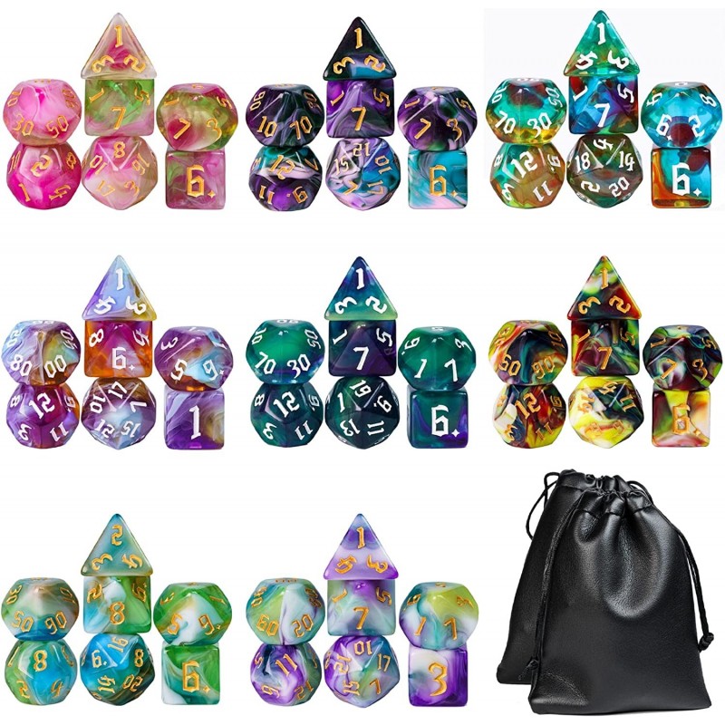 8 Sets Polyhedral Dice Set 56pcs DND Dice with 2 Large Leather Bag D&D Dice Set for Dungeons and Dragons RPG MTG Table Games ...