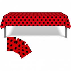 3 Pcs Ladybug Tablecover Ladybug Party Tablecloth 54 x 87 Inch Ladybug Party Supplies Red Black Polka Dots Plastic Table Cove...