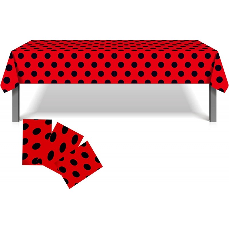 3 Pcs Ladybug Tablecover Ladybug Party Tablecloth 54 x 87 Inch Ladybug Party Supplies Red Black Polka Dots Plastic Table Cove...