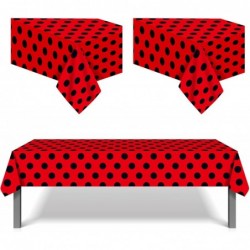 3 Pcs Ladybug Tablecover Ladybug Party Tablecloth 54 x 87 Inch Ladybug Party Supplies Red Black Polka Dots Plastic Table Cove...