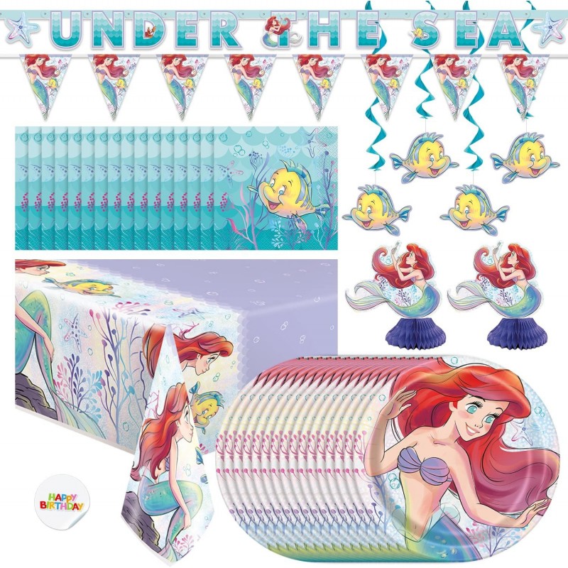 Little Mermaid Party Supplies | Ariel Party Decorations | Includes Mermaid Plates Napkins Under the Sea Tablecloth Banner Han...