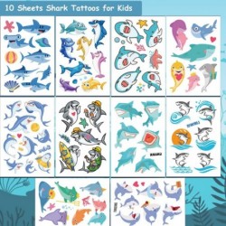 Shark Temporary Tattoos for Kids - 10 Sheets Ocean Shark Fake Tattoos for Boys Girls Birthday Decorations Party Favors Suppli...