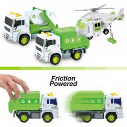 JOYIN 3 in 1 Friction Powered City Waste Management Vehicle Car Truck Toy Set Including Helicopter Garbage Truck and Waste Co...