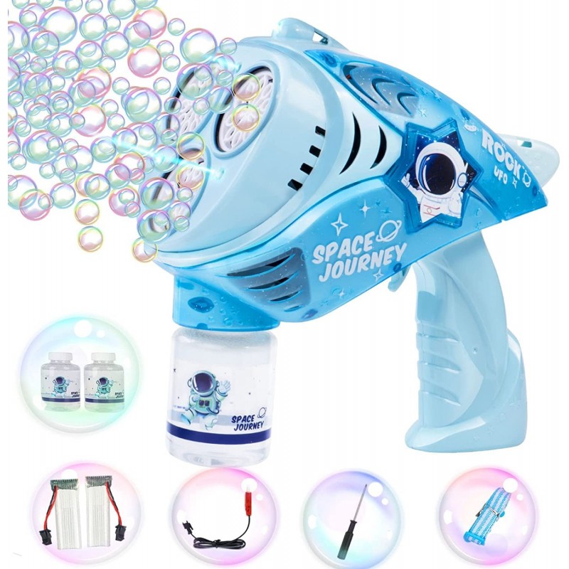 Bubble Gun for Kids - Space Bubble Machine with Lights Automatic Bubble Maker 360 Degree Leak Proof Design Bubble Blaster Toy...