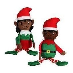 CSF Christmas Holiday African American Brown Tone Elf Plush Christmas Stuffed Dolls (Set of 2) 14.5 inch Boy and Girl Elves H...