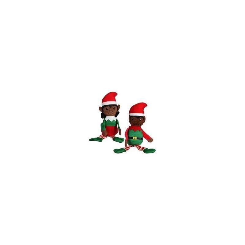 CSF Christmas Holiday African American Brown Tone Elf Plush Christmas Stuffed Dolls (Set of 2) 14.5 inch Boy and Girl Elves H...