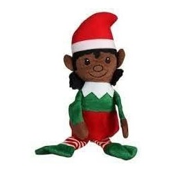 CSF Christmas Holiday African American Brown Tone Elf Plush Christmas Stuffed Dolls (Set of 2) 14.5 inch Boy and Girl Elves H...