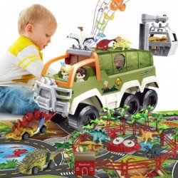 36pcs Music and Lights Dinosaur Carrier Truck for 3-5 Kids Dinosaur Toys Playset with Play Mat Pull Back Car Dinosaur Figures...