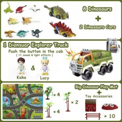 36pcs Music and Lights Dinosaur Carrier Truck for 3-5 Kids Dinosaur Toys Playset with Play Mat Pull Back Car Dinosaur Figures...