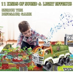 36pcs Music and Lights Dinosaur Carrier Truck for 3-5 Kids Dinosaur Toys Playset with Play Mat Pull Back Car Dinosaur Figures...