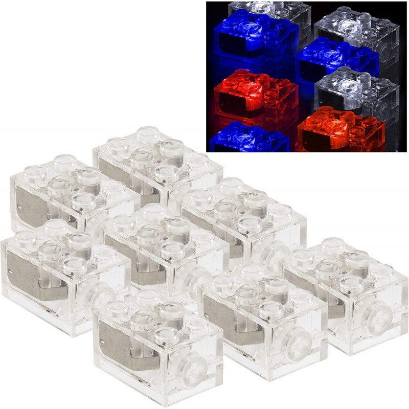 Light Up Building Blocks Bricks Set of 8 (2"x3") Bricks with On/Off and Dim Ability - Red White & Blue Colors - Compatible wi...