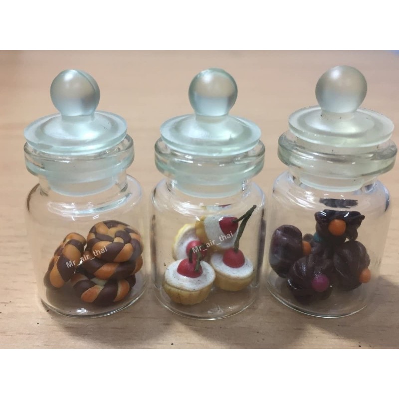 3pc Miniature Food Chocolate Cookie Cake Candy Dollhouse Donut in Clear Glass Mini Bottle Fruit Food MF040 $17.85 Dollhouse A...