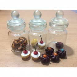 3pc Miniature Food Chocolate Cookie Cake Candy Dollhouse Donut in Clear Glass Mini Bottle Fruit Food MF040 $17.85 Dollhouse A...