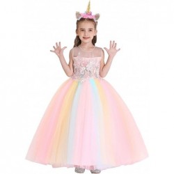 Unicorn Rainbow Costume Girls Princess Birthday Party Long Maxi Tulle Dress Halloween Carnival Cosplay Fancy Dress $36.69 Kid...