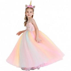 Unicorn Rainbow Costume Girls Princess Birthday Party Long Maxi Tulle Dress Halloween Carnival Cosplay Fancy Dress $36.69 Kid...